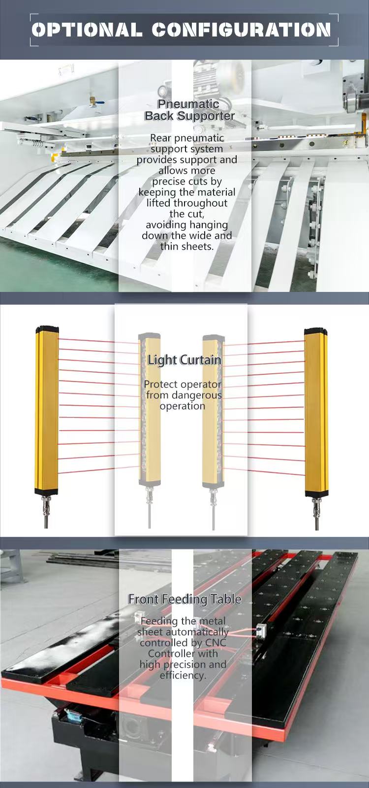 Optional Configuration of QC11Y-8x3200 Hydraulic CNC Shearing Machine